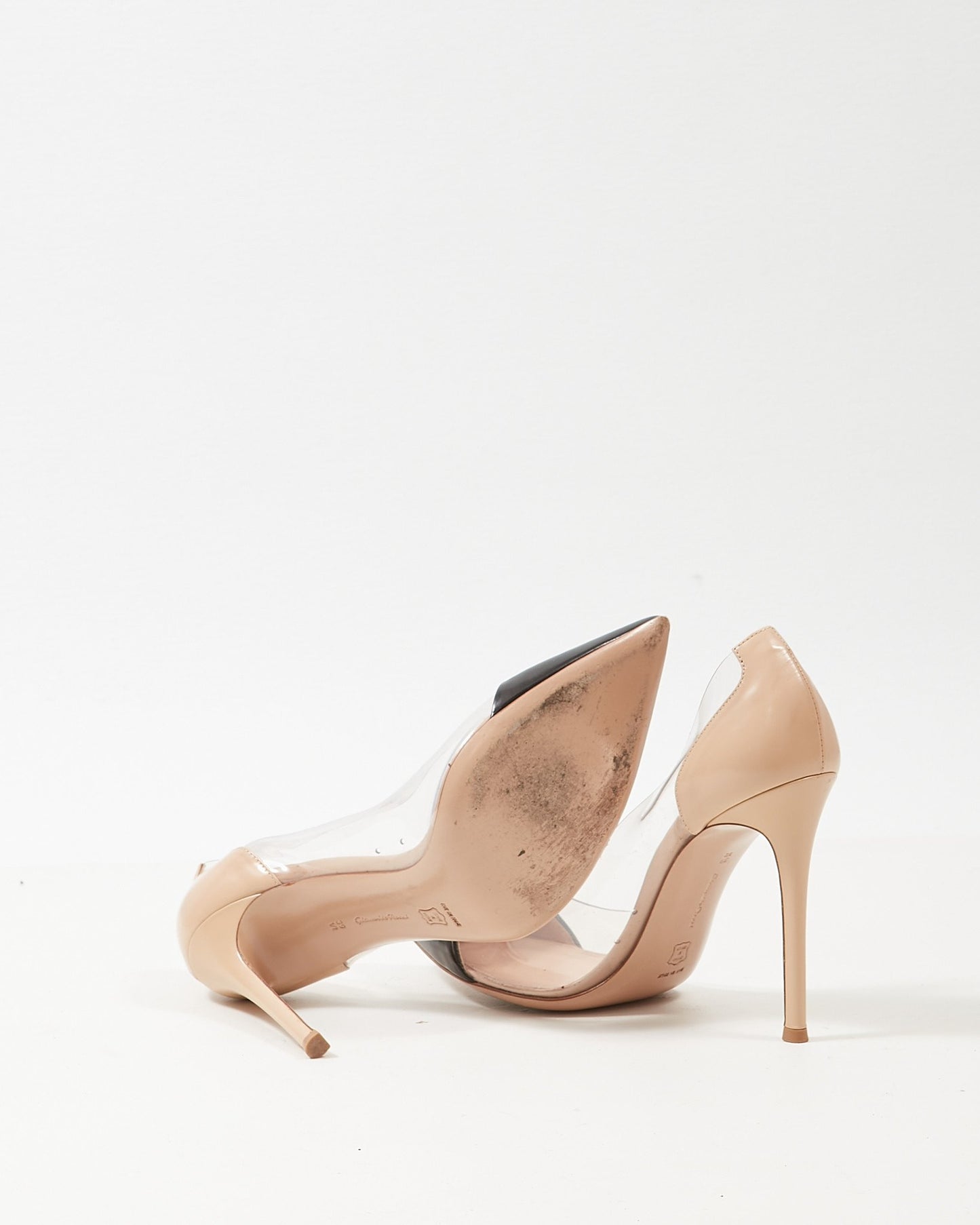 Gianvito Rossi Beige Leather and Plexi Pointed Toe 105mm Pumps - 39.5