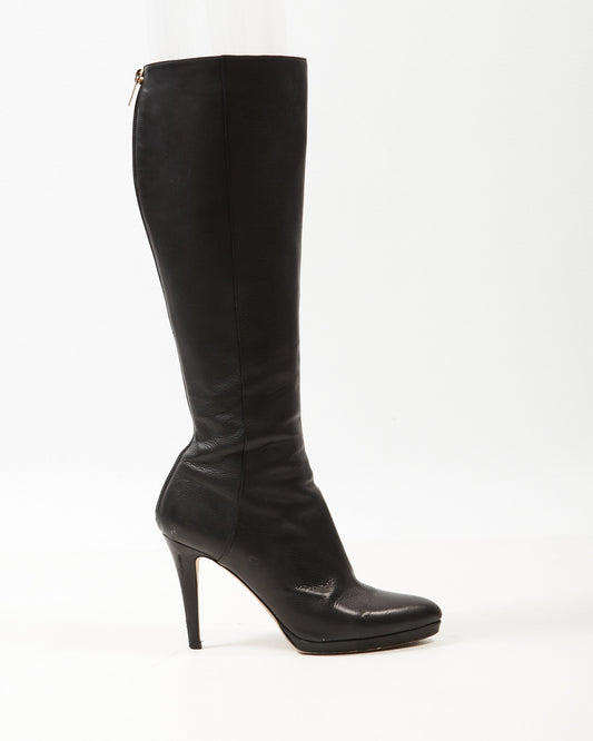 Jimmy Choo Black Leather Knee-High Stiletto Boots - 39