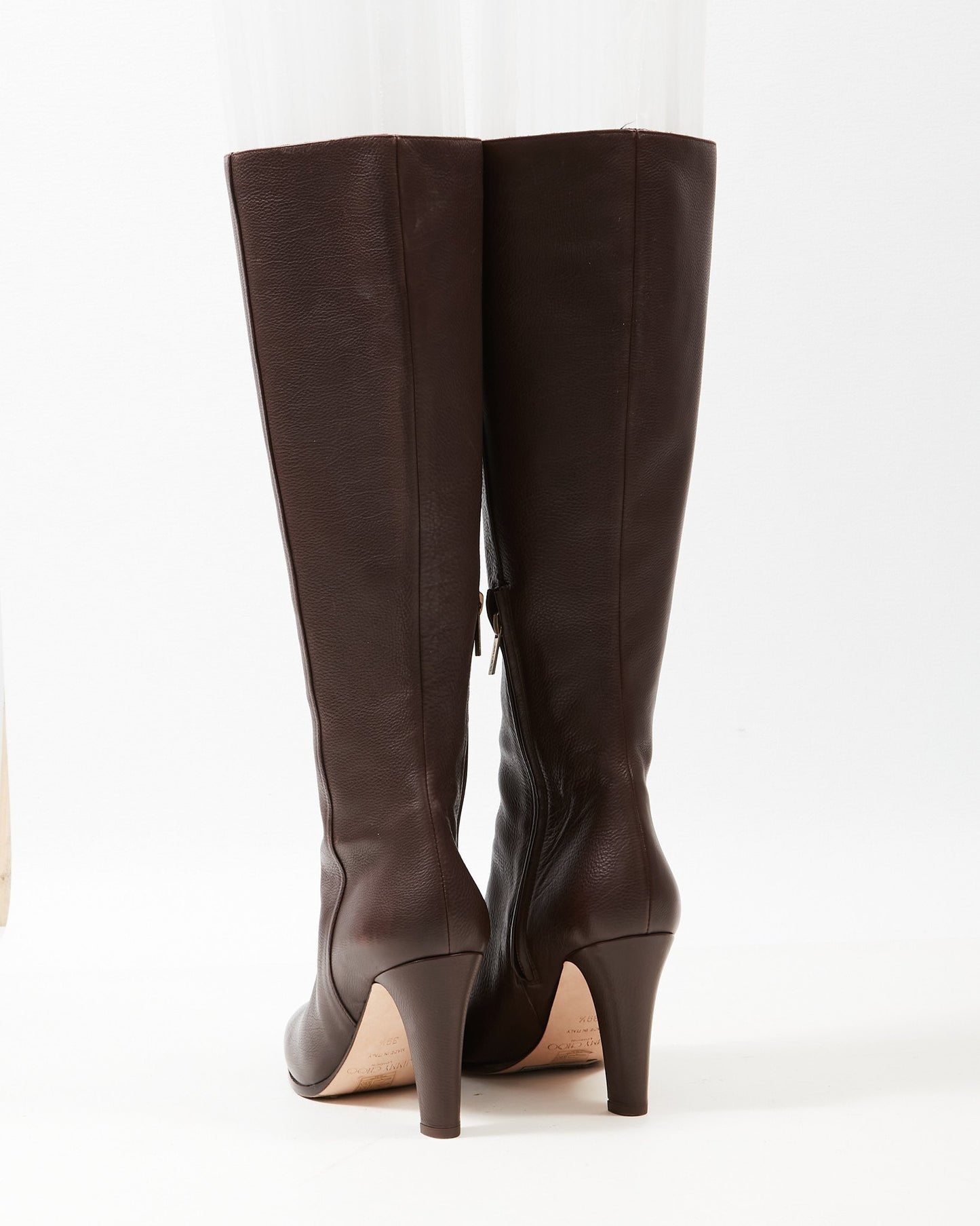 Jimmy Choo Brown Leather Knee-High Heeled Boots - 39.5