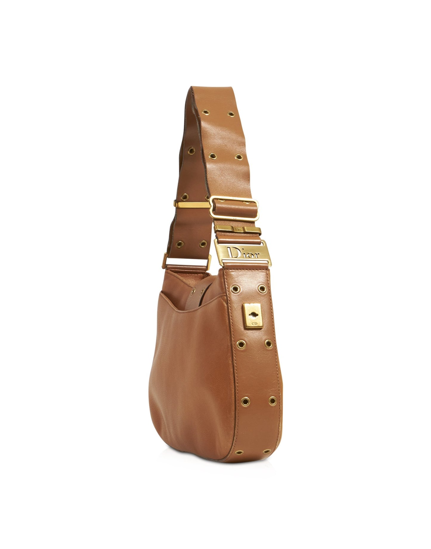 Grand sac à bandoulière Hobo en cuir marron clair Dior Street Chic
