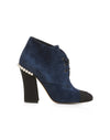 Chanel Blue Suede Pearl Heeled Lace Up Booties - 37.5