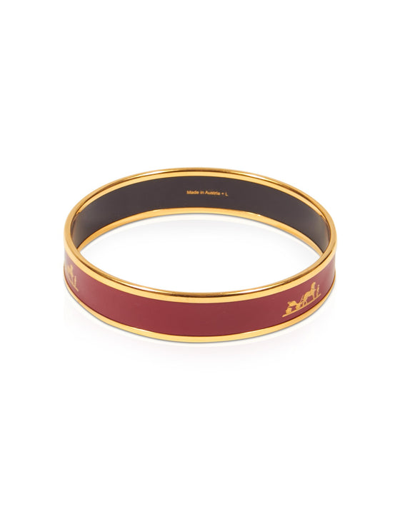 Hermès Red Logo Enamel Gold Plated Bangle Bracelet