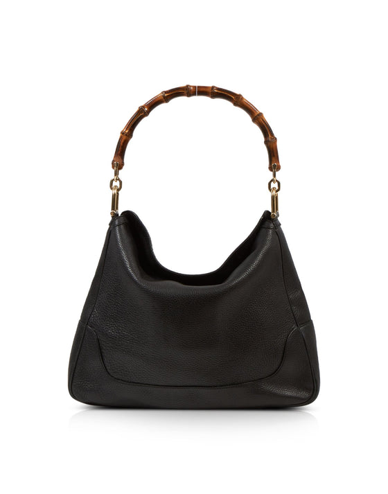 Gucci Black Pebbled Leather Diana Bamboo Shoulder Bag