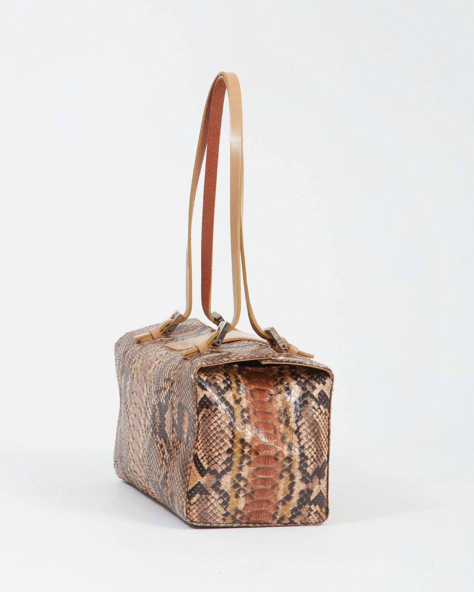 Fendi Brown Python Rectangular Evening Bag