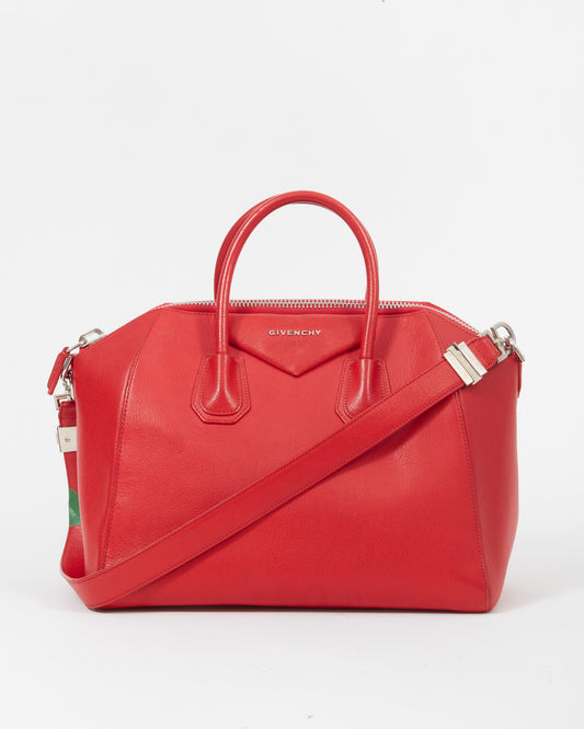 Givenchy Red Grained Leather Large Antigona Bag