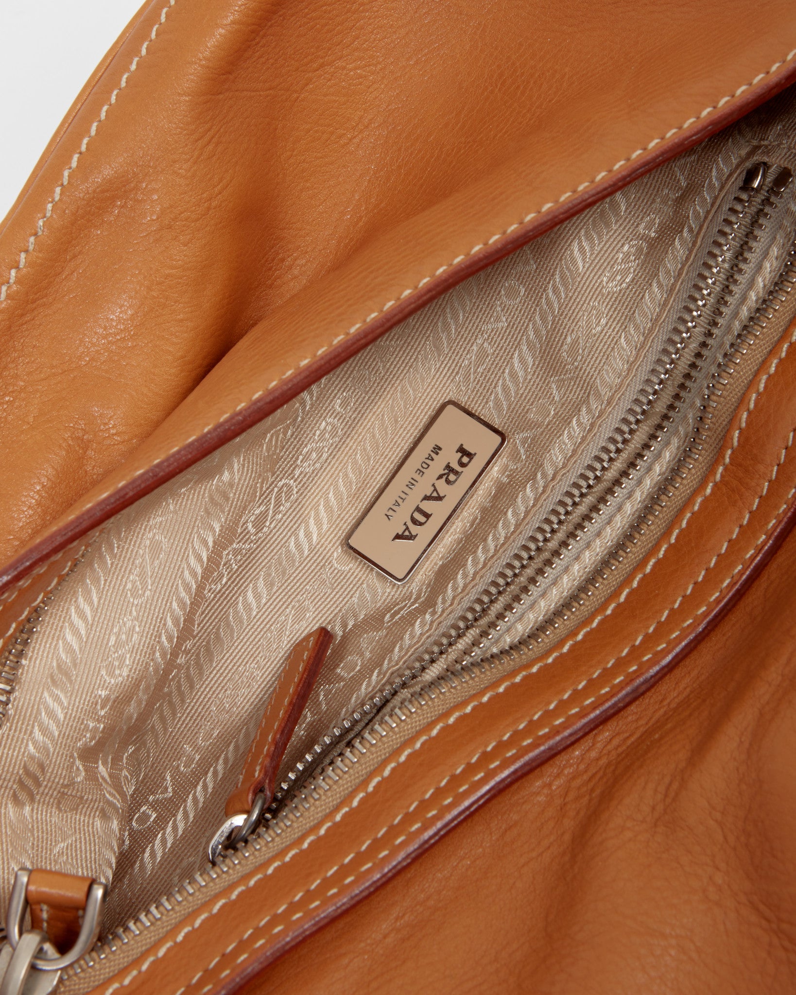 Prada Tan Leather Studded Shoulder Bag