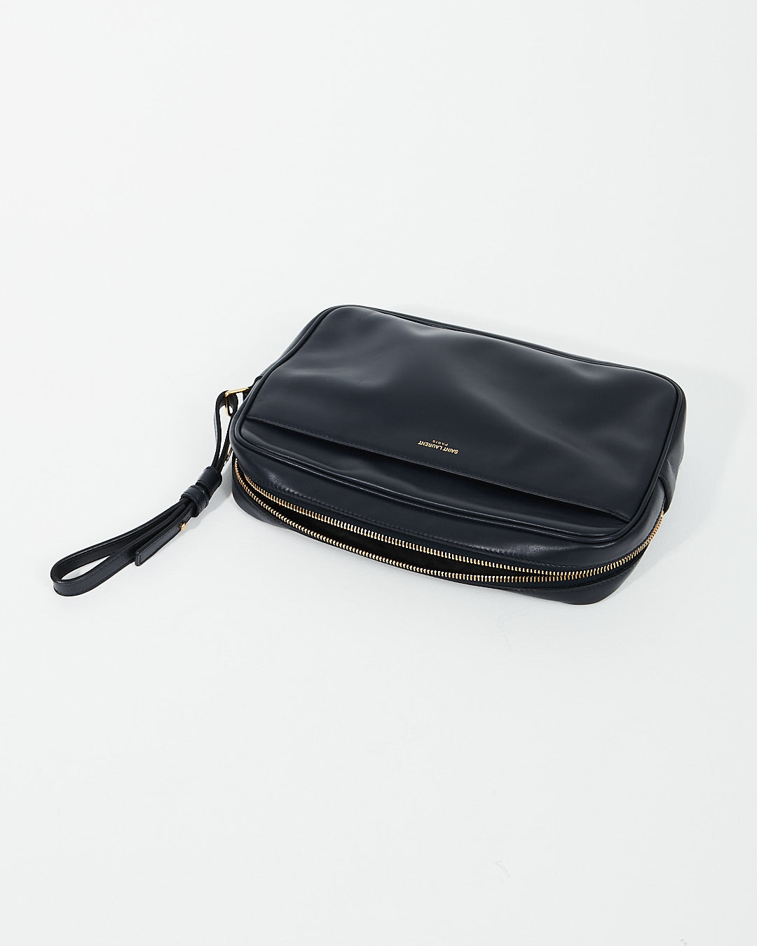 Saint Laurent Navy Leather Wristlet Pouch Bag