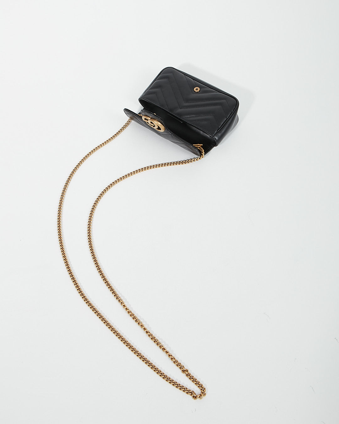Gucci Black Chevron Leather GG Marmont Matelassé Super Mini Chain Bag