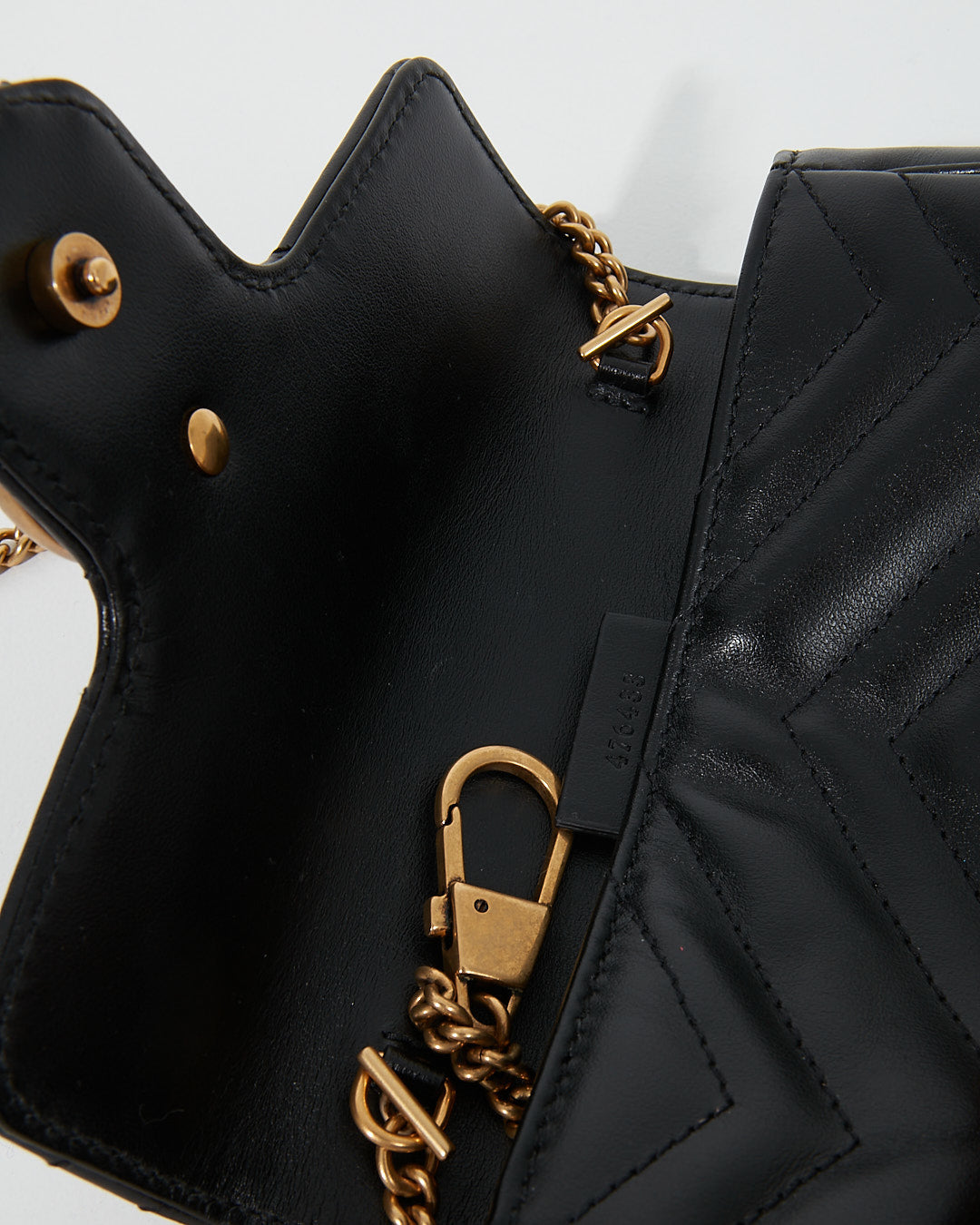 Gucci Black Chevron Leather GG Marmont Matelassé Super Mini Chain Bag