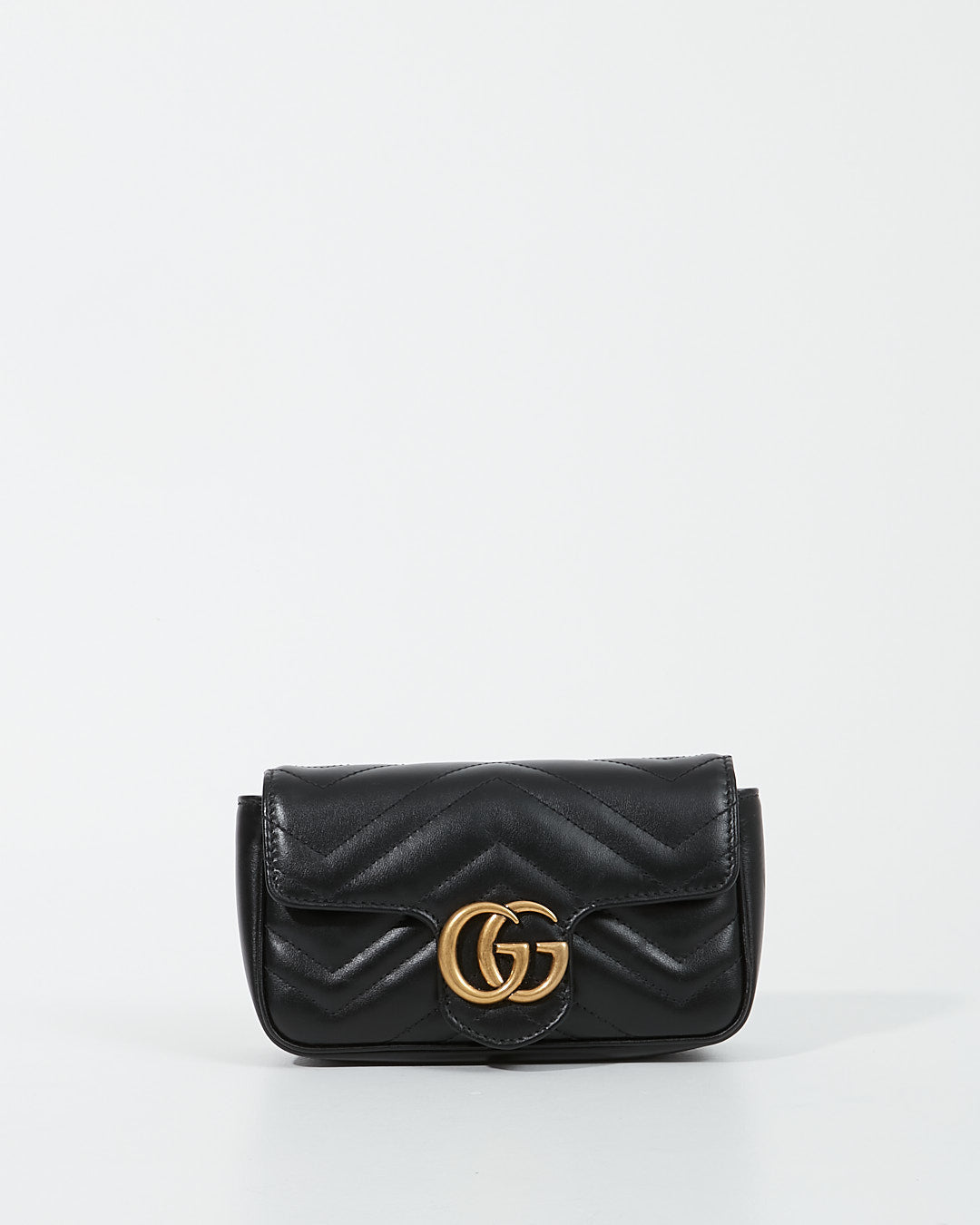 Gucci Black Chevron Leather GG Marmont Matelassé Super Mini Chain Bag
