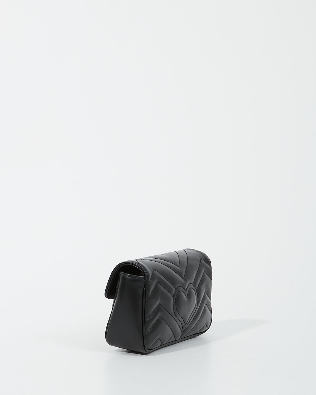 Gucci Black Chevron Leather GG Marmont Matelassé Super Mini Chain Bag