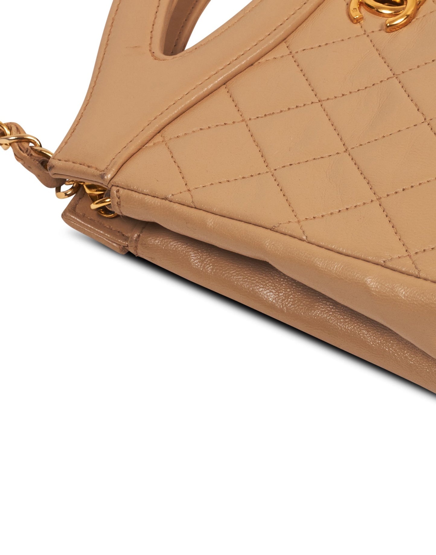 Mini sac à bandoulière convertible en chaîne en cuir d'agneau beige Chanel