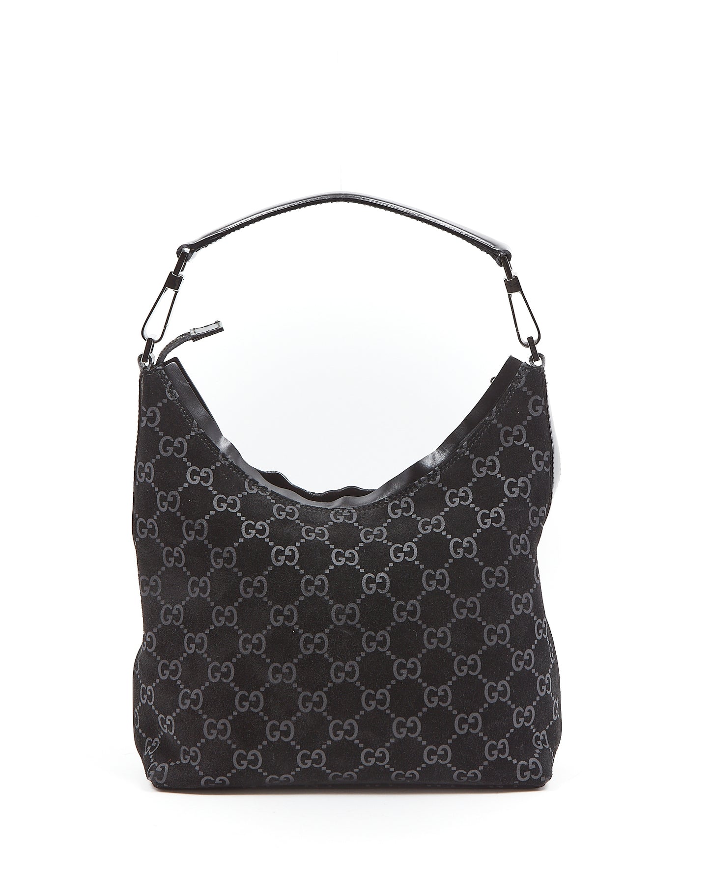 Gucci Black Velvet / Grey Guccissima Small Hobo Shoulder Bag