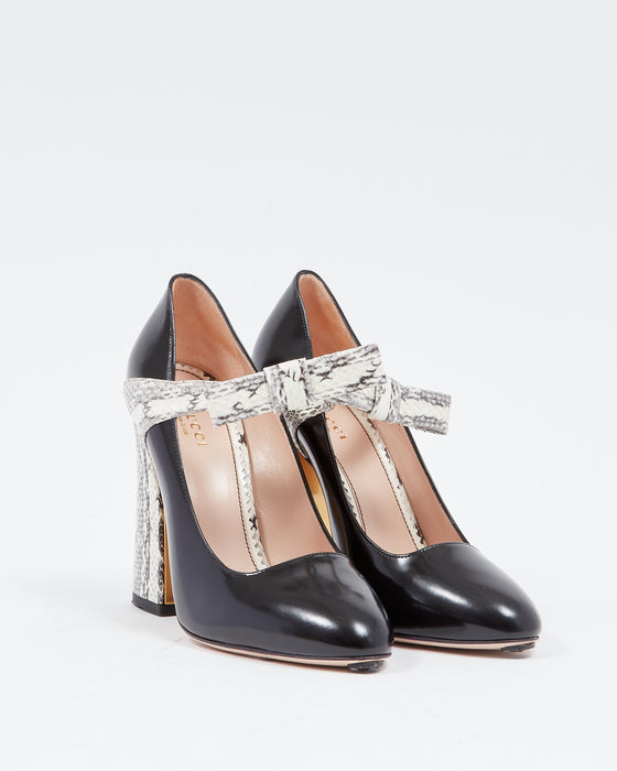 Gucci Black Leather & Cream Python Bow Detail Pumps - 39