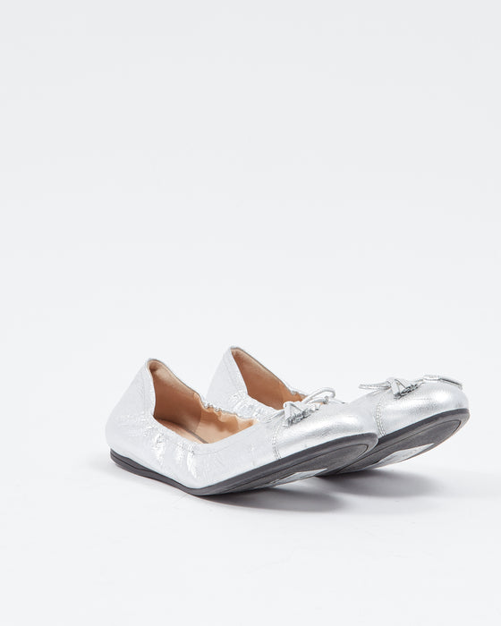Prada Silver Leather Metallic Ballerina Flats - 37.5