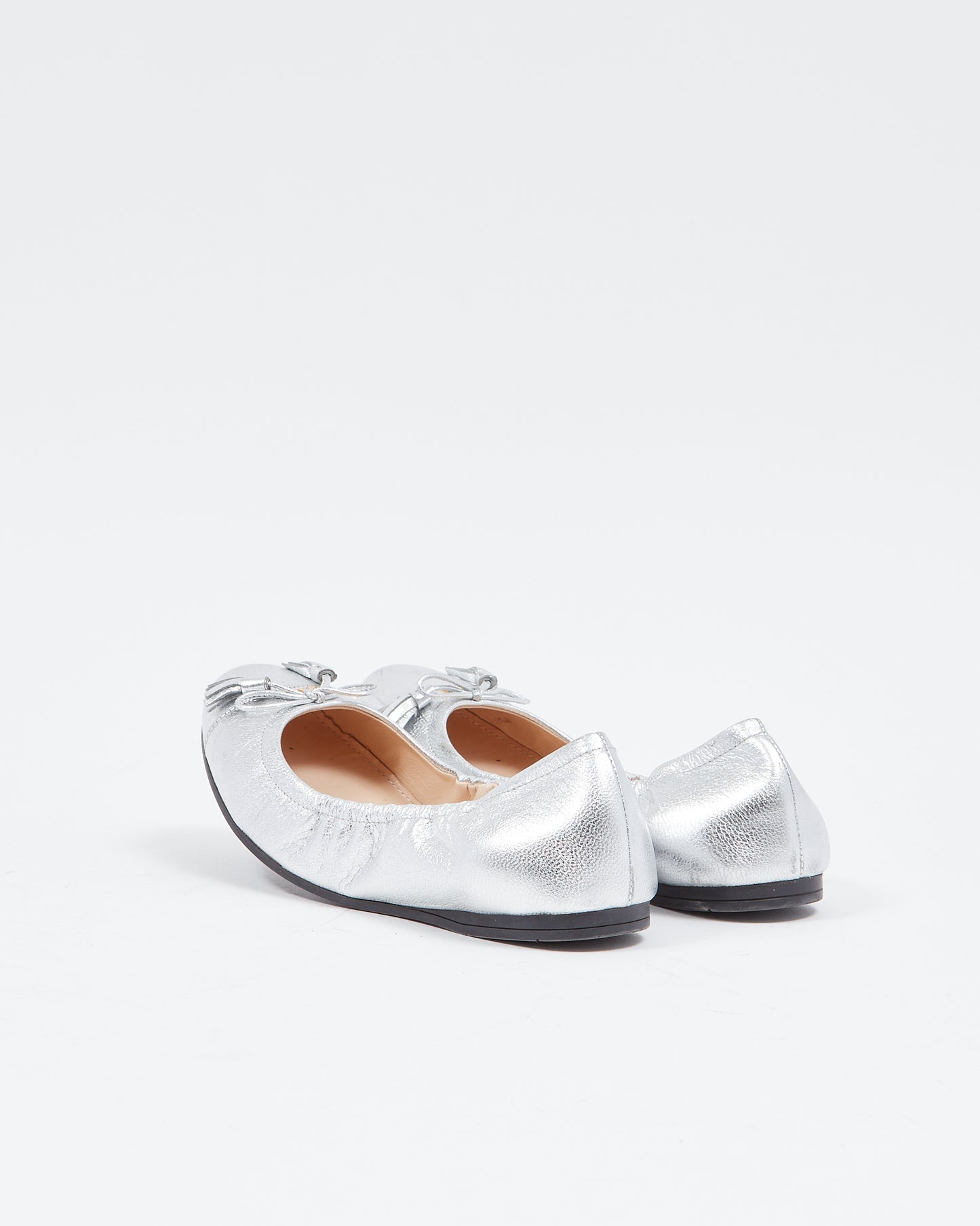 Ballerines Prada en cuir métallisé argenté - 37,5