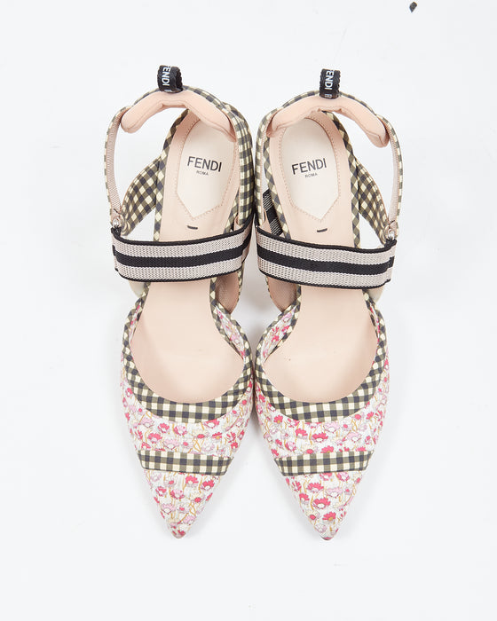 Fendi Black Plaid and Pink Multi Fabric Colibri Slingback Heels - 40