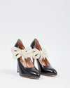 Gucci Black Shiny Leather with Pearl Bow Accent Pumps - 39