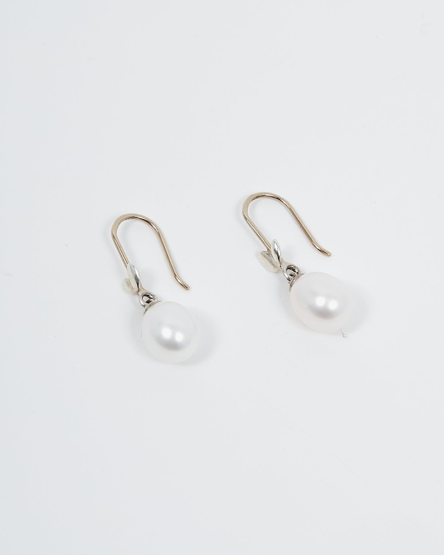 Boucles d'oreilles Tiffany en argent sterling avec perles et feuilles d'olivier