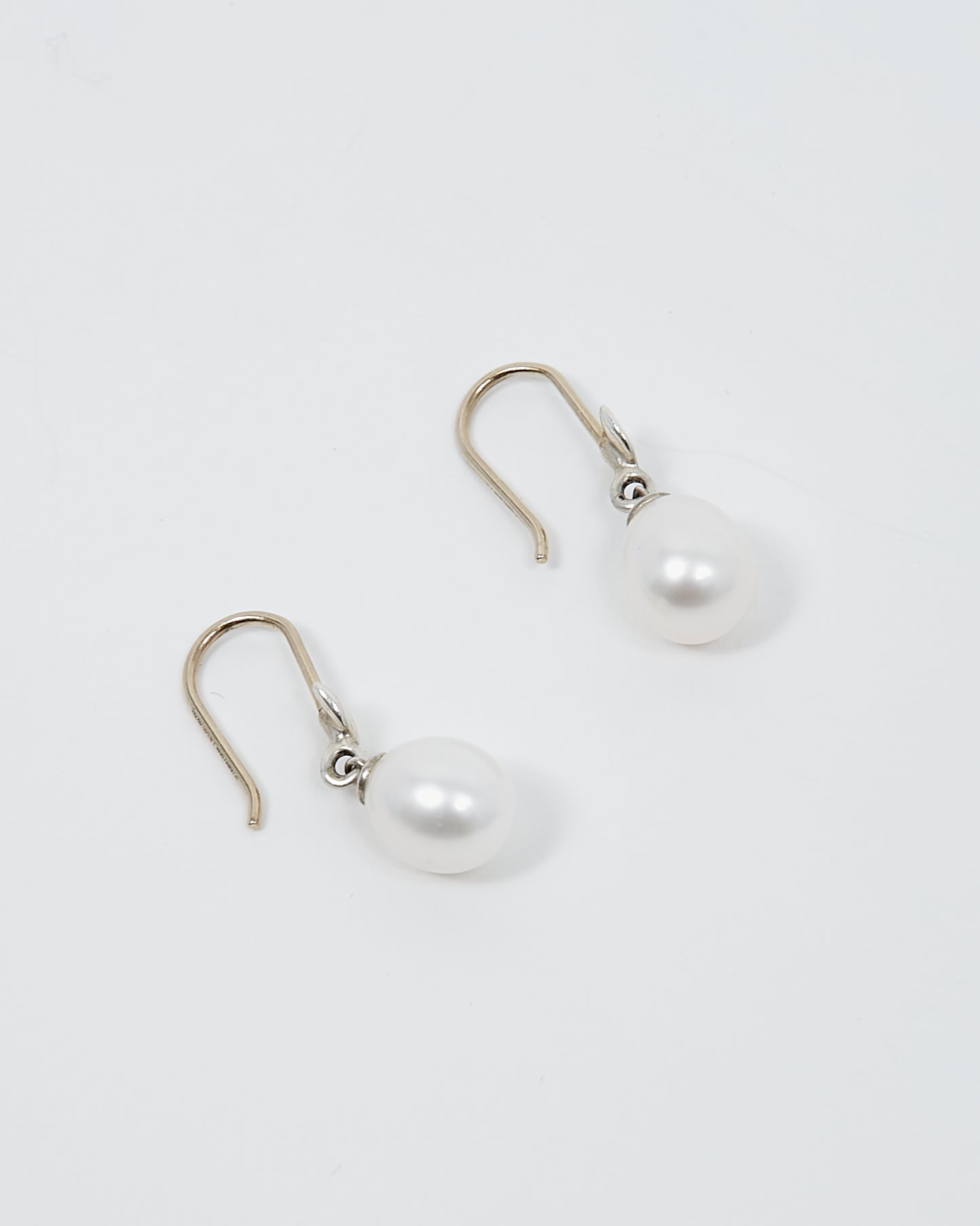 Tiffany Sterling Silver Pearl Drop Olive Leaf Earrings