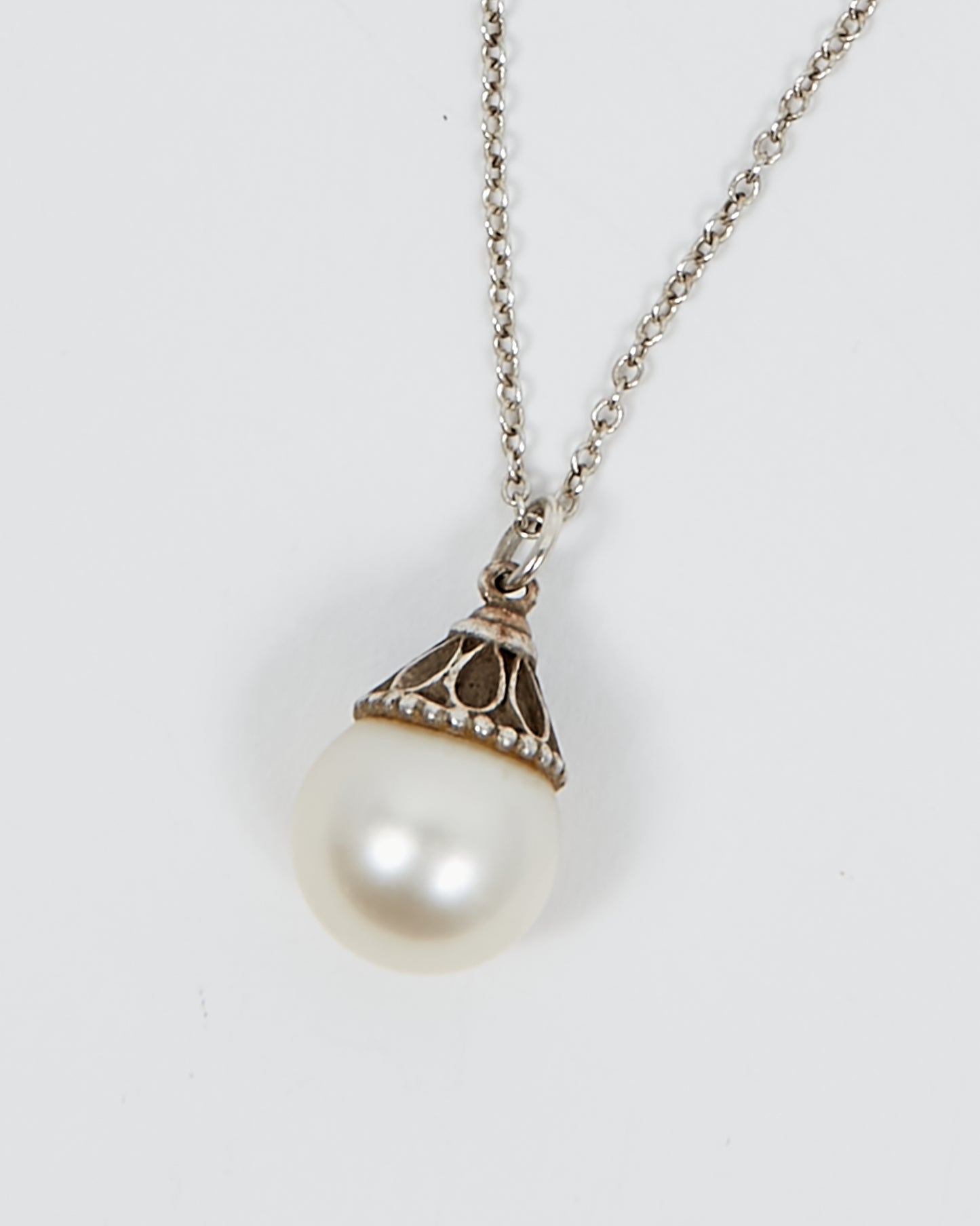 Tiffany Sterling Silver Pearl Drop Ziegfeld Pendant Necklace