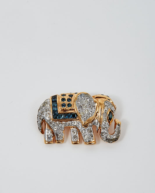 Broche éléphant en cristal doré vintage Valentino
