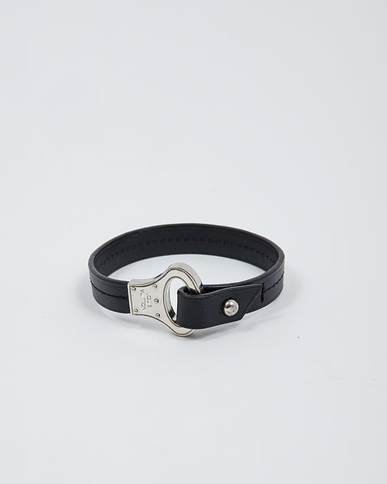 Louis Vuitton Silver Archive Black Leather Bracelet - L