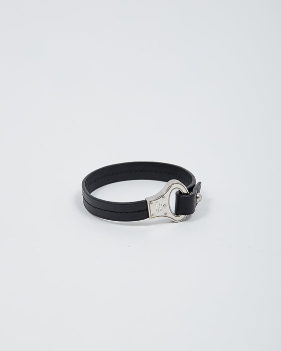 Louis Vuitton Black Leather Silver Tone Archive Bracelet 21 Louis Vuitton