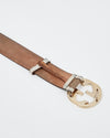Gucci White Leather Trim/Beige GG Canvas Belt - 95