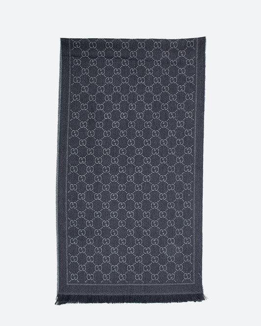 Gucci Grey Monogram Wool Scarf