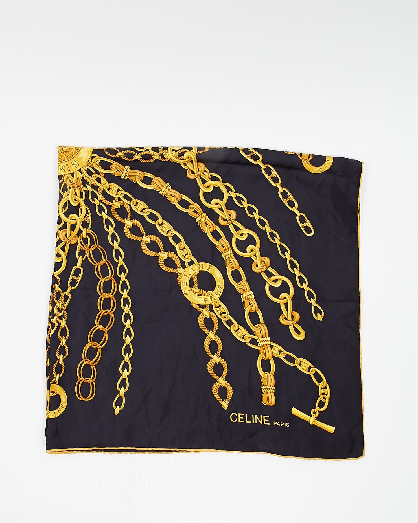 Celine Black/Gold Chain Printed Silk Scarf