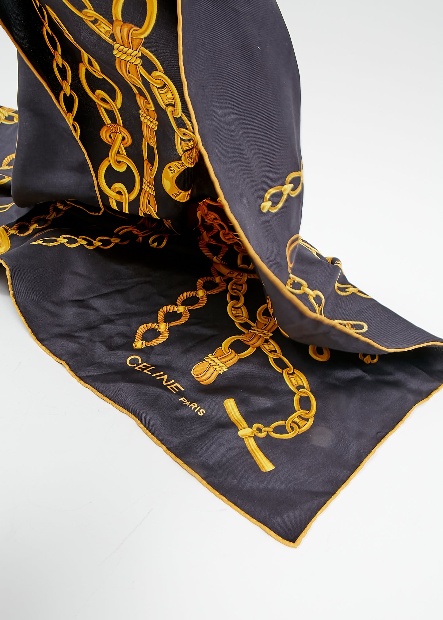 Celine Black/Gold Chain Printed Silk Scarf