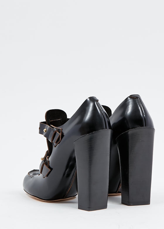 Chloé Black Leather Cut Out Block Heel Booties - 38.5