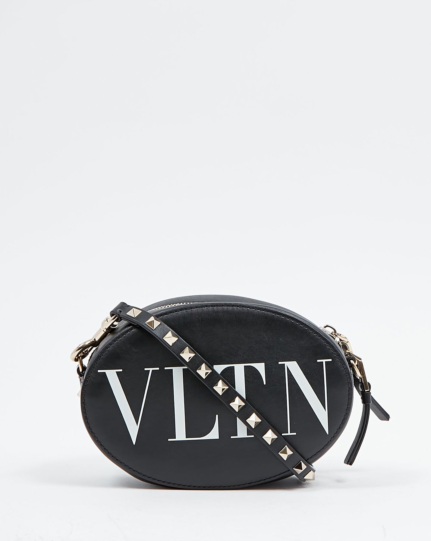 Valentino Black Leather VLTN Logo Rockstud Crossbody Bag