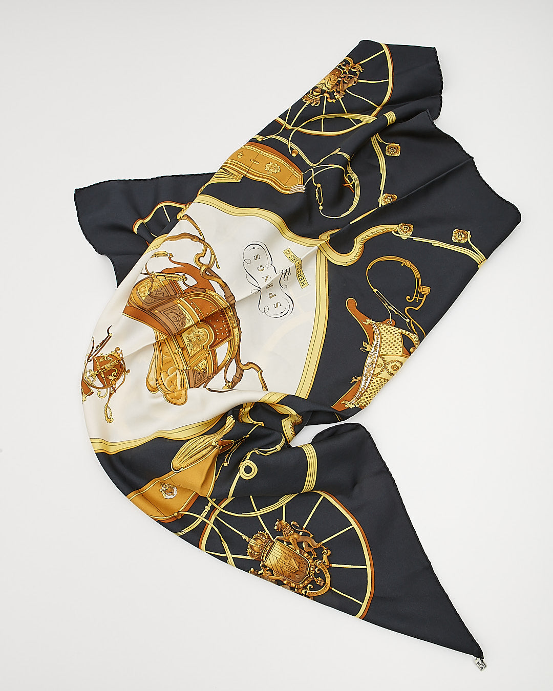 Hermes Black/Yellow/White Springs Print Square Silk Scarf