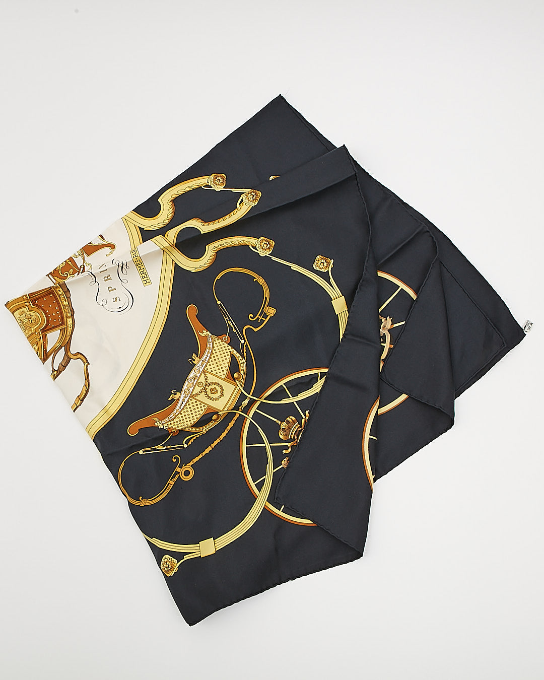 Hermes Black/Yellow/White Springs Print Square Silk Scarf