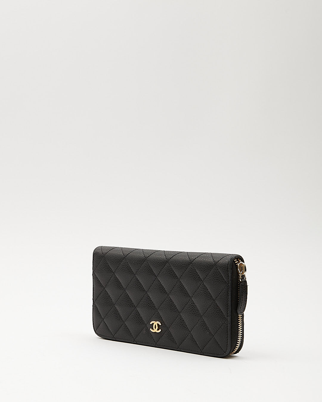 Chanel Black Caviar Leather Quilted Large Gusset Continental Wallet