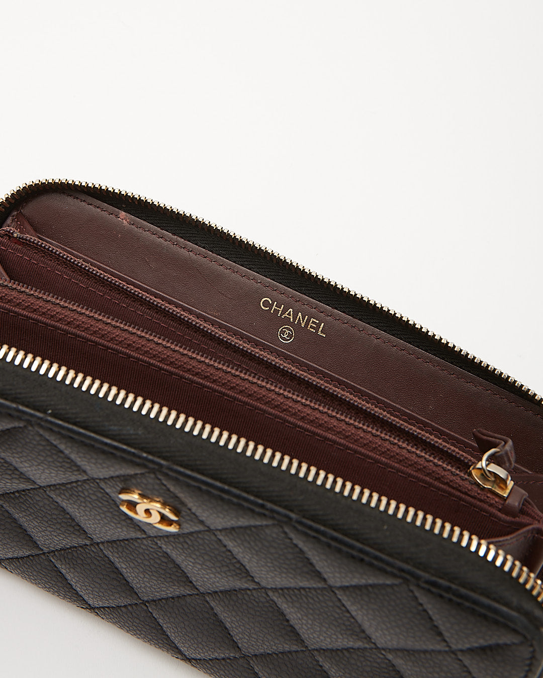 Chanel Black Caviar Leather Quilted Large Gusset Continental Wallet