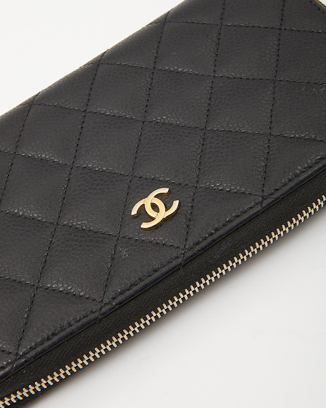 Chanel Black Caviar Leather Quilted Large Gusset Continental Wallet