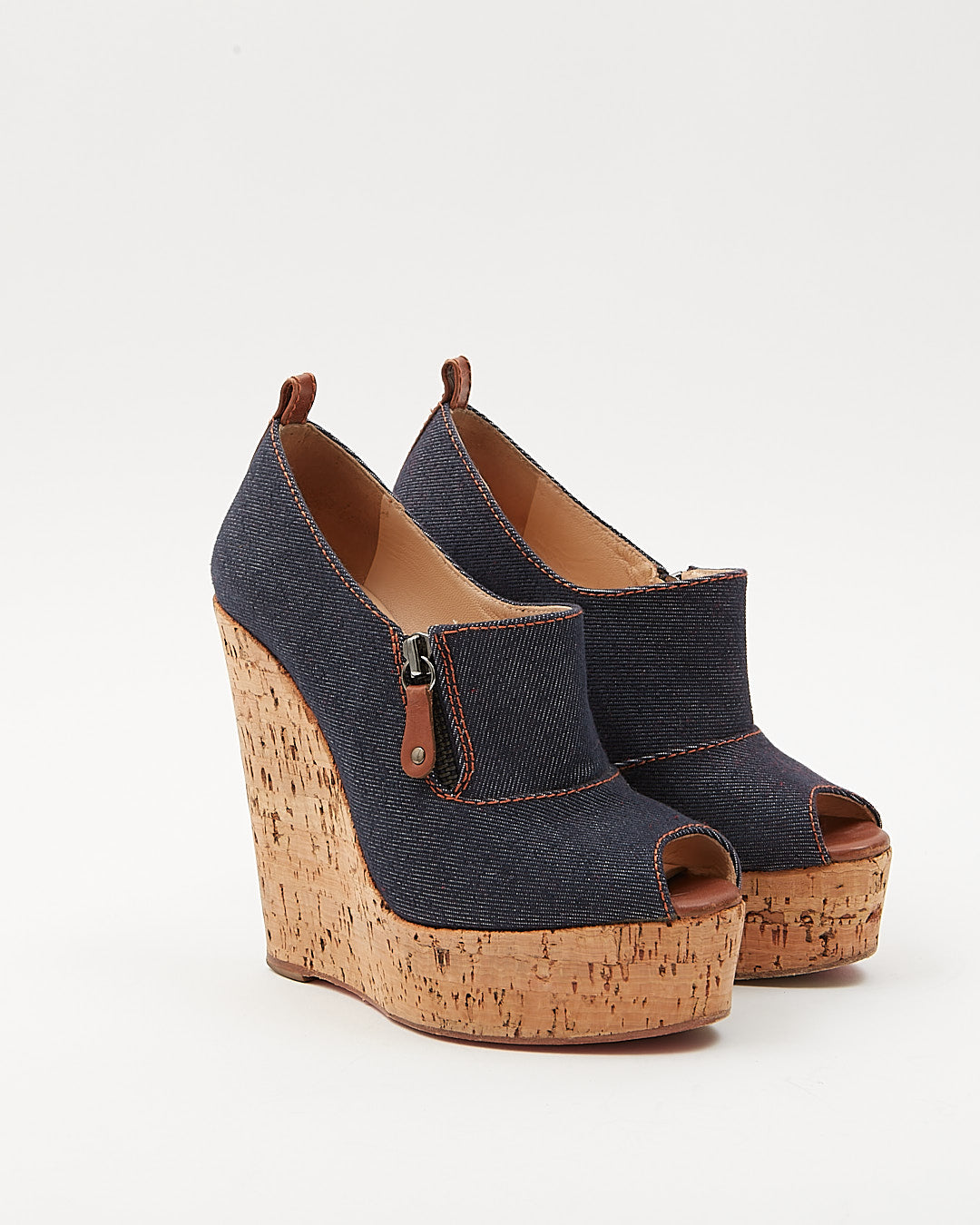 Christian Louboutin Blue Denim Cork Wedges - 35