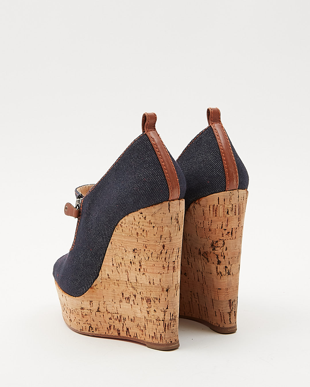 Christian Louboutin Blue Denim Cork Wedges - 35