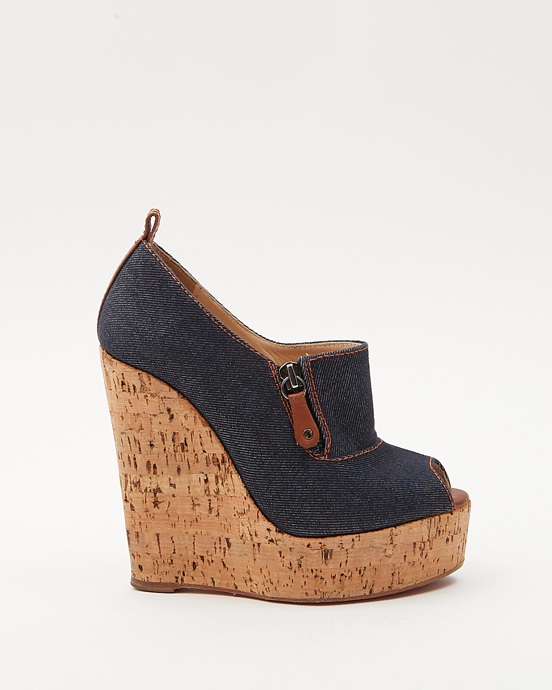 Christian Louboutin Blue Denim Cork Wedges - 35