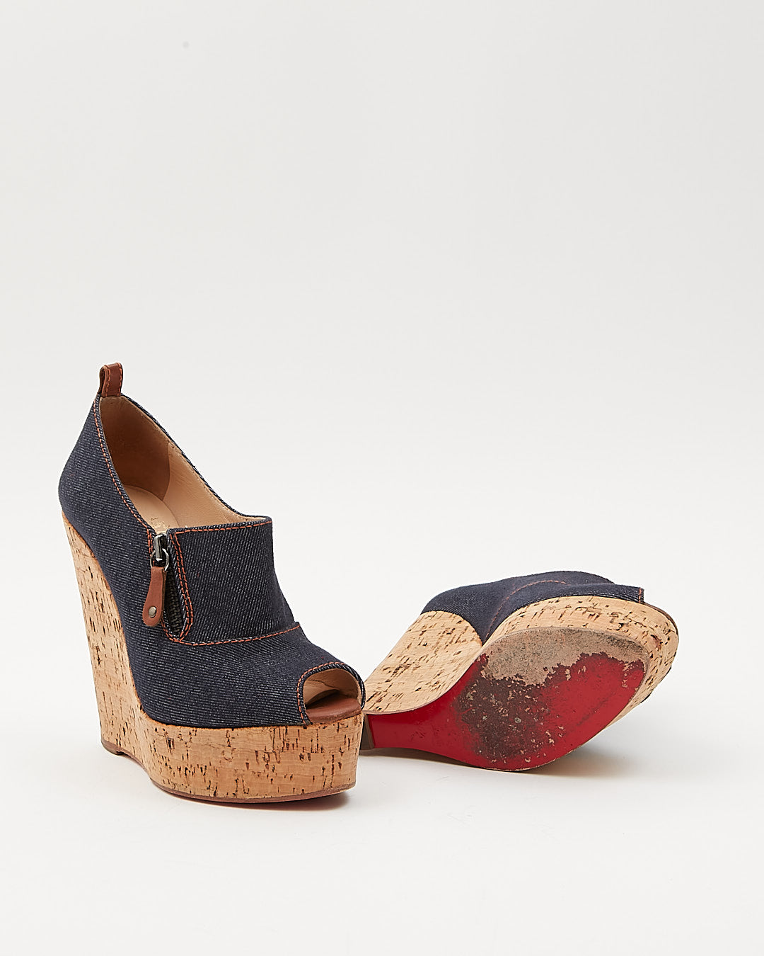 Christian Louboutin Blue Denim Cork Wedges - 35
