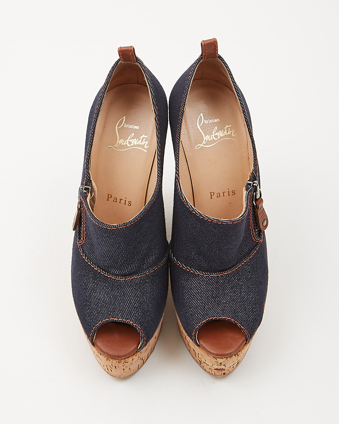 Christian Louboutin Blue Denim Cork Wedges - 35