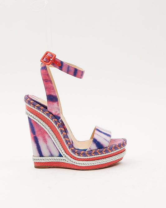 Louboutin Coral/Purple/Silver Duplice 140 Bazin Wedges - 35