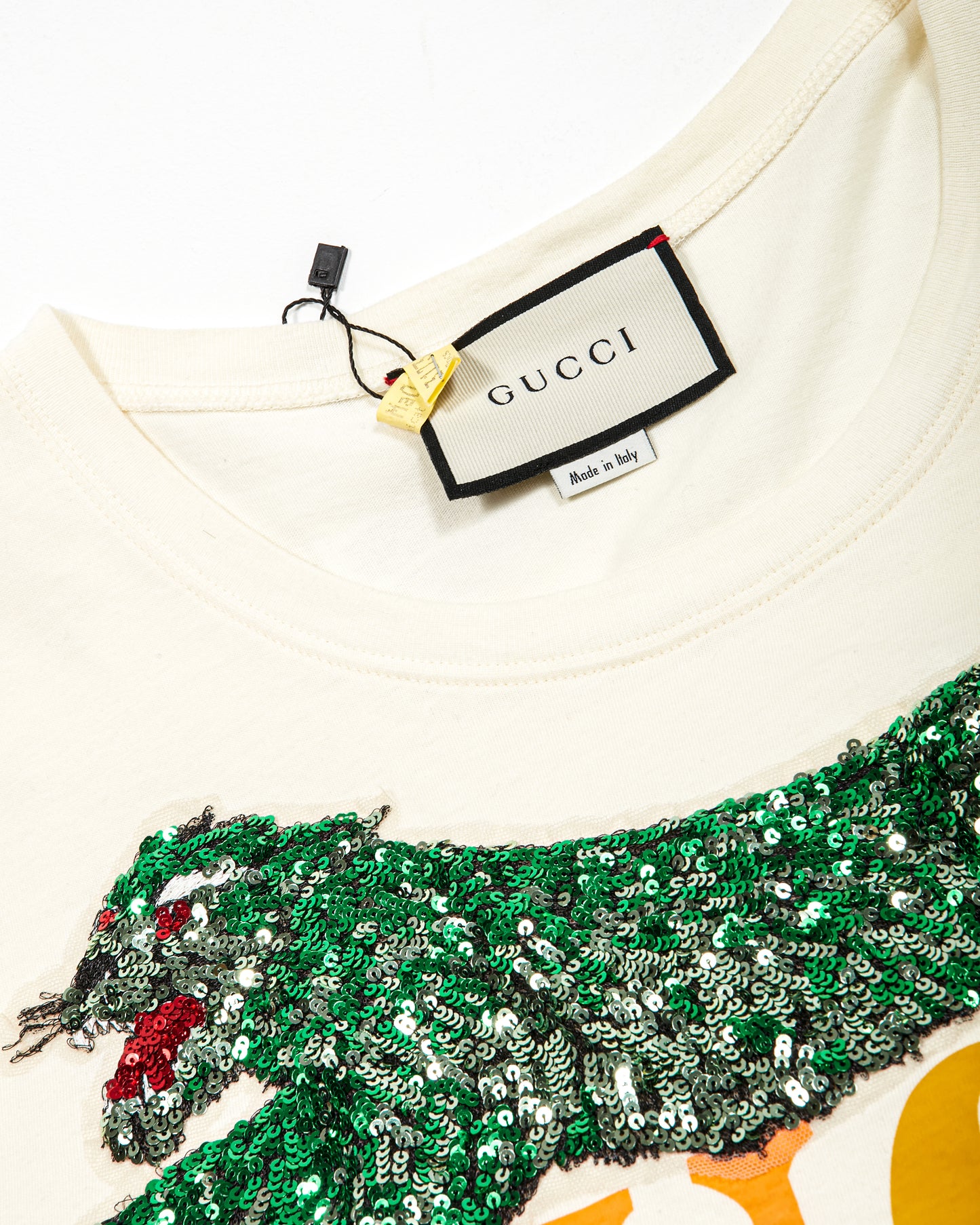 Gucci T-shirt Panthère en coton crème avec logo à sequins - M
