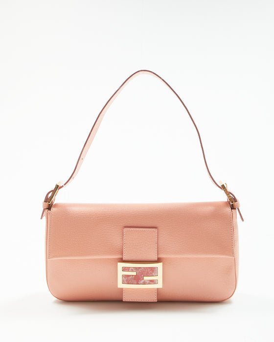 Fendi Peach Leather Baguette Shoulder Bag