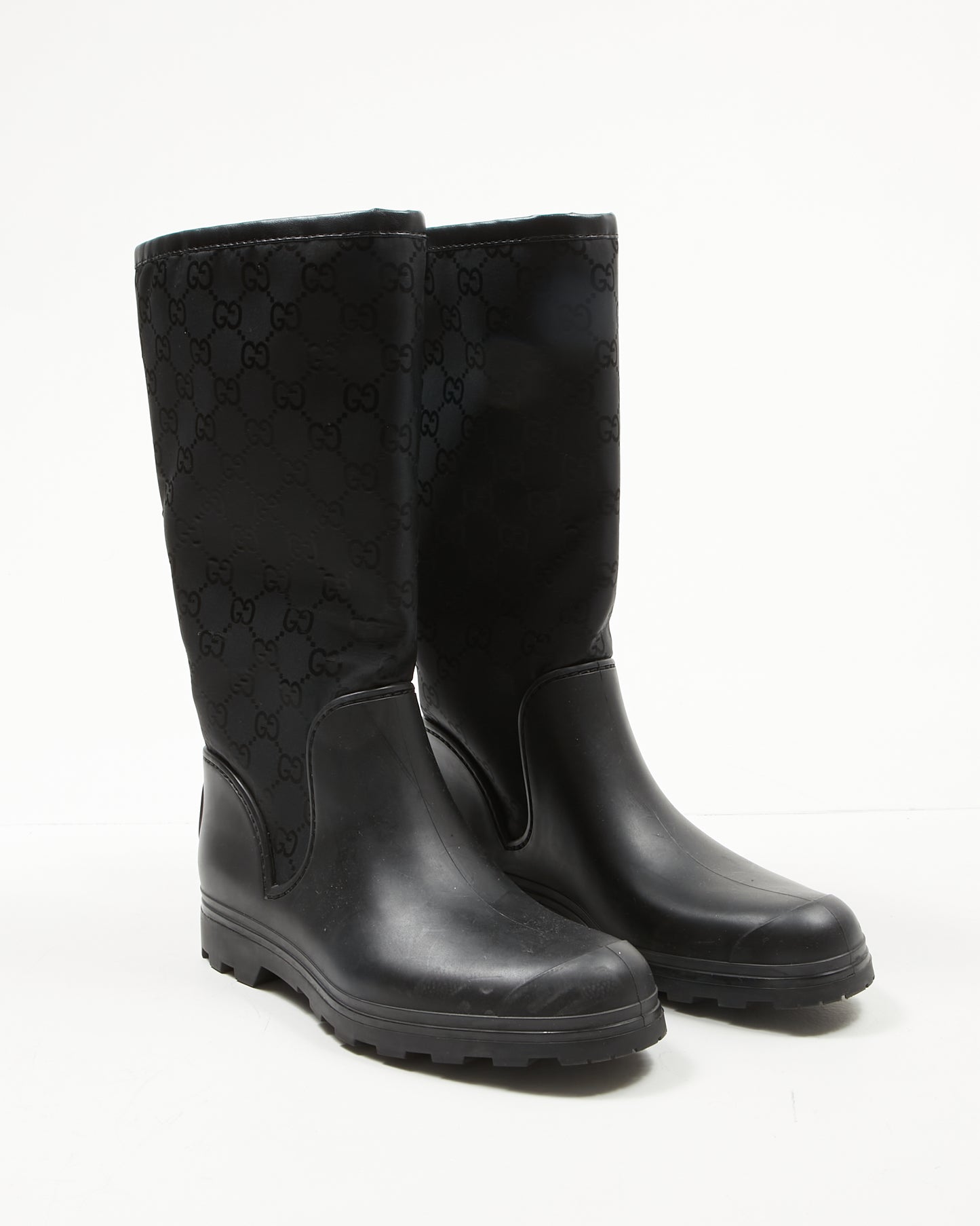 Bottes de pluie Gucci en caoutchouc noir/toile GG - 37