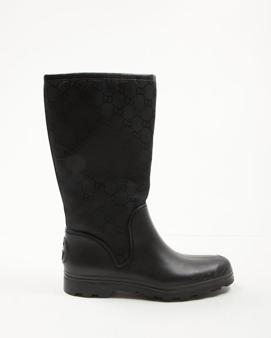 Bottes de pluie Gucci en caoutchouc noir/toile GG - 37