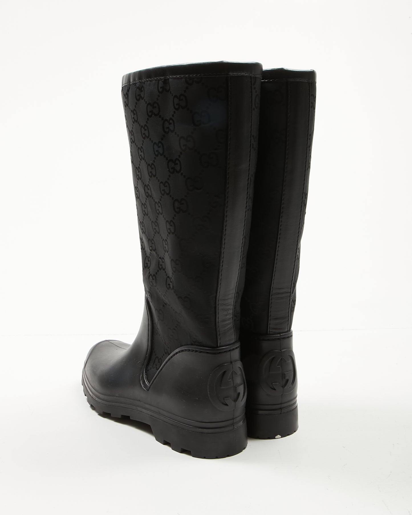 Bottes de pluie Gucci en caoutchouc noir/toile GG - 37
